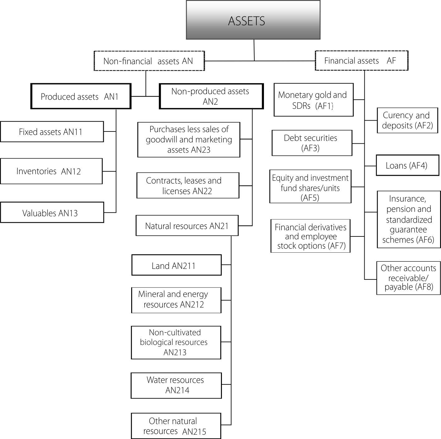 General classification of assets in the SNA